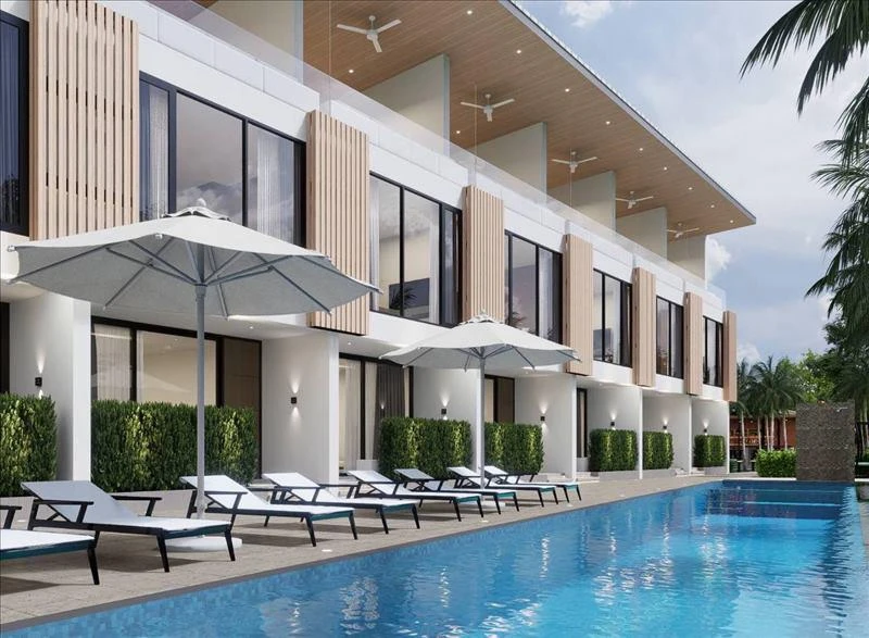 Закрытый комплекс таунхаусов с бассейном и панорамным видом недалеко от моря, Самуи, Таиланд