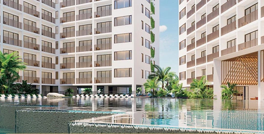 Современный жилой комплекс с большим бассейном напротив торгового центра в Чалонге, Пхукет, Таиланд